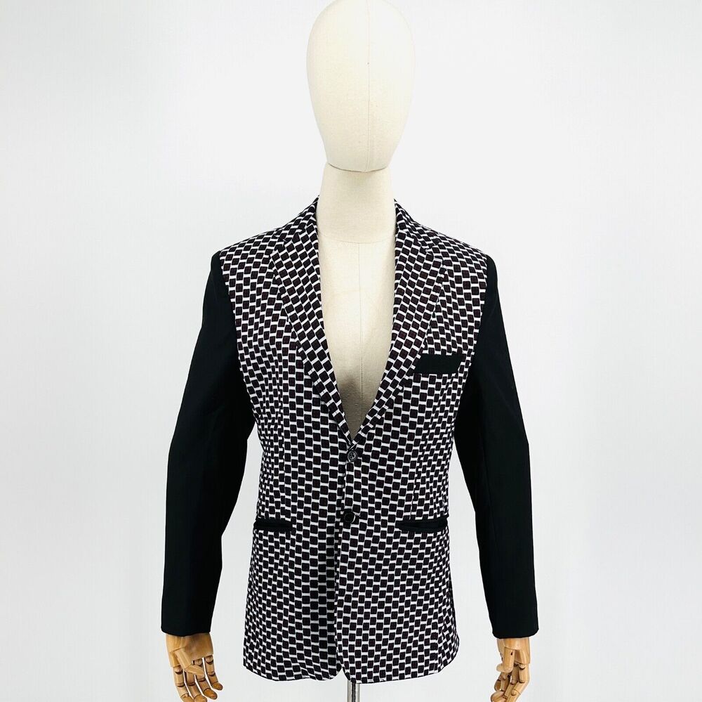 Handmade Cotton Black Brown Tribal Ethnic African Geometric Print Blazer Jacket